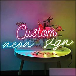 Decorative Objects Figurines Private Custom Neon Sign Personalised Name Design Business Room Wall Led Light Birthday Party Wedding Dh4Rk