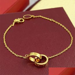 Charm Bracelets Mens Bracelet Moissanite For Women Love Jewellery Titanium Steel Sier Rose Gold Double Circle Crossed Chain Diamond Drop Otkxi