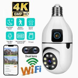 Wireless Camera Kits WiFi 6MP E27 bulb monitoring dual lens camera indoor full-color night vision wireless voice alarm smart home safety monitor J240518