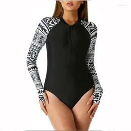 Women's Swimwear One Piece Swimsuits Long Sleeve Rash Guard UV Protection Surfing Swimsuit Bathing Suit