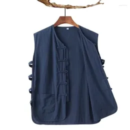 Men's Tank Tops Summer Chinese Style Thin Cotton Linen Vest For Retro Button Up Jacket Oversized Sweatshirt