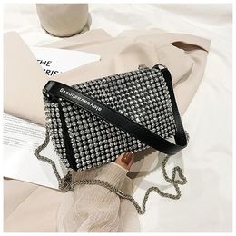 Shoulder Bags Rhinestone Bag 2024 Personality Diagonal Small Square Chain Purses And Handbags Luxury Designer Crossbody