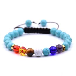 Beaded Factory Sale Handmade Lucky Turquoise Woven 7 Chakra Adjustable Natural Stone Bracelet With 8Mm Round Beads For Unisex Wholes Dhp09
