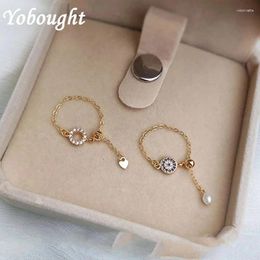 Cluster Rings Golden Diamond Round Soft Chain Retractable Adjustable Ladies Ring Elegant Temperament Charm Light Luxury Jewelry
