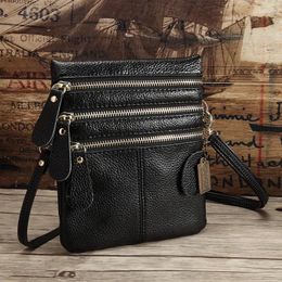 Bag Women Genuine Leather Messenger Bags Sling Satchel Crossbody Shoulder Tassel Zipper Vintage Female Mini Small Purse 2024