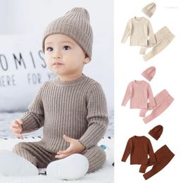 Clothing Sets Baby Three Piece Winter Boys And Girls Sweater Set Knitted Pullover Hat 0-3T