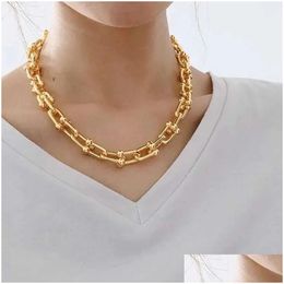 Chokers High Quality U-Shape Horseshoe Necklace Chain Luxury U Diamond Pendant Designer Tennis Jewlery Woman 18K Gold Sier Men Engagem Otjdv