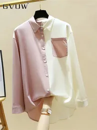 Women's Blouses GVUW Fashion Women Shirt Colour Block Full Sleeve Single Breasted Pockets Elegant Lady Versatile 2024 Clothing 17G6443