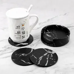 Table Mats Creative 6PCS PU Leather Anti-Slip Heat Insulated Placemats Marble Drink Coffee Cup Mat Tea Pad