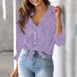 Women's Blouses Women Striped Work Shirt Stylish With Lapel Collar Vertical Print Loose Fit Single Breasted Top For