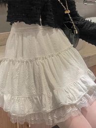 Skirts Japan High Waist Cute A Line Dance Skirt Lolita Style Lace Ruffles White Women Sweet Preppy Sexy Mini