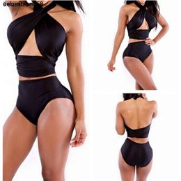 High Quality Women High Waisted Bathing Suits Slim Black Push Up Chest Wrapped Halter Bikini 5 colors 5A ggitys 1BW9