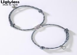 Uglyless 1Pair Lovers Infinity Bracelets Adjustable Rope Chain Bracelet for Couples 925 Silver Mountain Wave Bead Magnet Jewellery C9299549
