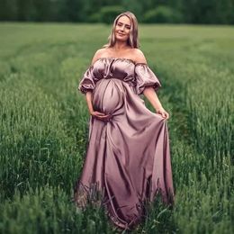 Maternity Dresses Elegant satin dress Bohemian photo shoot Bohemian style slotted body slice dress photo shoot womens photo dress H240518