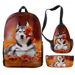 Backpack Harajuku Funny Husky 3D Print 3pcs/Set Pupil School Bags Travel Laptop Chest Bag Pencil Case