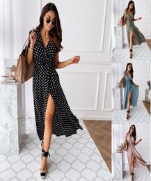 Casual Dresses 2022 Fashion Polka Dot Split Boho Dress VNeck Women Beach Vacation Long Vestido De Mujer6931797