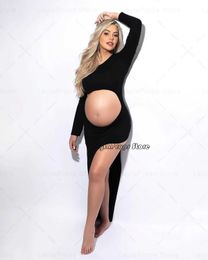 Maternity Dresses Maternity Photography Props Women Turtleneck High Split Bodycon Dress Bodycon Sexy Party Pregnancy Gown For Photo Shoot Clothing H240518