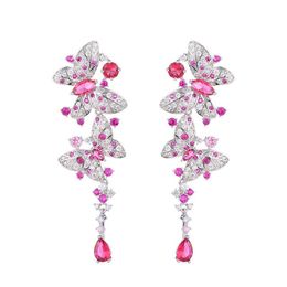 luxury butterfly dangle earring designer for woman S925 silver post party rose AAA zirconia silver white diamond earrings South America 290K