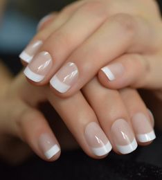 Summer Short Natural Nude White French Nail Tips False Fake Nails UV Gel Press on Ultra Easy Wear for Home Office Wear9543607