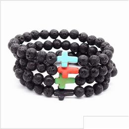 Beaded Natural Lava Bead Bracelet Cross Men And Women Essential Oil Diffusion Yoga Jewelry Drop Delivery Bracelets Dh3R6