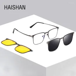 Sunglasses Frames Polarised Magnetic Sleeve Mirror Men Ultralight Myopia Magnet Adsorption Clip On Prescription Glasses Blue Full Frame