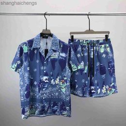 original 1to1 brand luxury amirirs short sets summer high grade breathable Fashionable European style short sleeved shirt set with floral subtitles 3D pattern