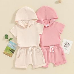 Clothing Sets Toddler Infant Baby Girl Summer Outfit Solid Colour Hooded Short Sleeve T-Shirts Tops And Shorts 2Pcs Fashion Clothes Set