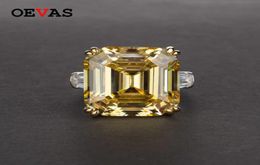 OEVAS Luxury Big Square Pink Yellow White AAAAA Zicon S925 Sterling Silver Wedding Rings Girls Birthday Stone Jewelry Dropship 218473585