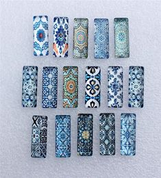 10x25mm random mixed blue and white porcelain rectangle glass cabochon dome flatback po diy accessories 10pcslot k060358798450