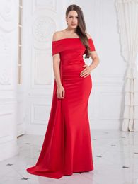 Runway Dresses White Off Shoulder Stretch Evening Night Party Dress Side Trains Floor Length Slash Neck Fromal Party Gown Red Black T240518