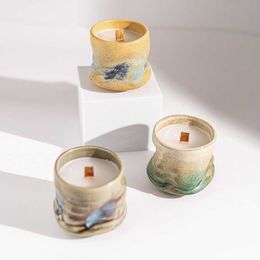 Candle Holders Striped ceramic candle holder aromatherapy empty cup container atmosphere and high-end soft decoration H240517