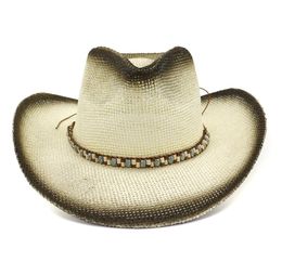 Black Spray Painted Western Cowboy Straw Hat Summer Men Women Outdoor Travel Wide Brim Sunscreen Shade Cap Beach Cap5494272