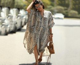 PROPCM Femme Long Dress Coverups Kaftan Beach Print SnakeSkin Swimsuit cover up Kimono Plage Beach Robe Sarong Dress Beachwear8755467