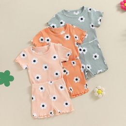 Clothing Sets FOCUSNORM 0-4Y Lovely Baby Girls Summer Clothes 3 Colours Short Sleeve Flower Print T Shirts Shorts