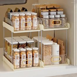Kitchen Storage Pull-out Rack Under Sink Double-layer Cabinet Shelves Spices Jar Bottle Holder For Bathroom Organiser