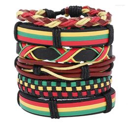 Charm Bracelets Jamaican Red Yellow And Green Punk Hand-woven Leather Bracelet Hiphop Hip Hop Men