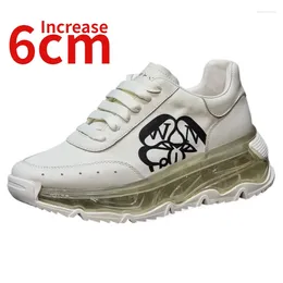 Casual Shoes Genuine Leather White Sneaker Comfortable Dad's For Men Increase 6cm Sports Shoe Thick Bottom Height Elevated
