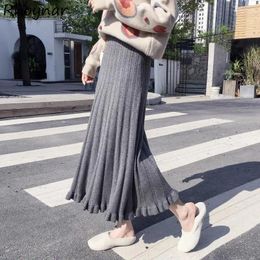 Skirts Chic Ruched Knitted Midi Women Fashion Solid Simple Leisure Soft All-match Young Sweet Gentle Streetwear Girls BF