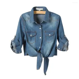 Women's Jackets Denim Shirt Short Sleeve Womens Tops Femme Crop Women Sexy Blouse Summer Cool Feminine Shirts