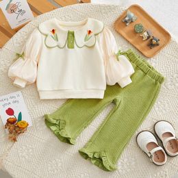 Clothing Sets Spring Autumn Ins Born Girl 2PCS Flower Embroidery Lapel Comfort Versatile Infant Pullover Elastic Waist Baby Pants