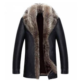 Fur Coat Men Black Leather Jacket For Men Winter Coat Leather Jacket Real Raccoon Fur Collar Warm Thickening Tops Plus Size 4xl 5x4134900