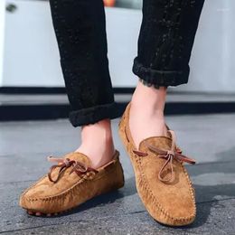 Casual Shoes Men Large Size Driving Bow Solid Colour Walking Flats Lightweight Non-slip Comfort Thick Bottom Slip On Loafers