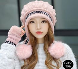 women Woollen hat gloves knitted hat female winter gloves female winter Korean version joba students cap5857137