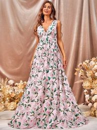 Runway Dresses TOLN Women Floor-Length Dresses Fashion print chiffon dress Bridesmaid Dress Slimming off-the-shoulder Bestie PROM FormalDress T240518