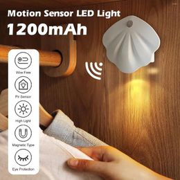 Night Lights LED Shells Light Motion Sensor USB Charging 3colors Lamp For Corridor Staircase Room Decoration