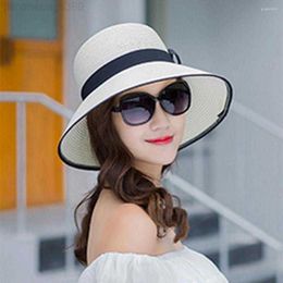 Wide Brim Hats Bucket Hats Wide Brim Hats Beautiful Lady Sun Visor Decorative Breathable Head Decoration Bow-knot Decor Sunhat Women Beach Hat Anti-UV