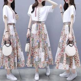 Work Dresses Women's Fashion Skirt Suit 2024 Summer Korean White Crop Top And Dress 2 Two Piece Set Floral Cute Outfits For Women Clothes
