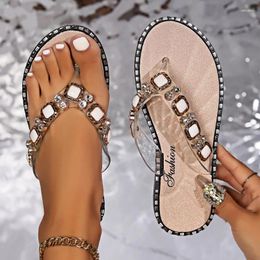 Casual Shoes 2024 Summer Women's Sandals Flat Flip Flop Rhinestone Trendy Fashion Comfortable Non-Slip Luxurious