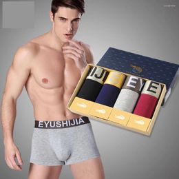 Underpants 4pcs/ Wholesale Men Underwear Solid Color Fashion Briefs Mens U Convex Boxers Shorts Modal Men's Boxer