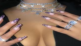 pink pinky clear cz tennis chain butterfly drop charm choker necklace girl women ladies fashion Rock hip hop jewelry4730845